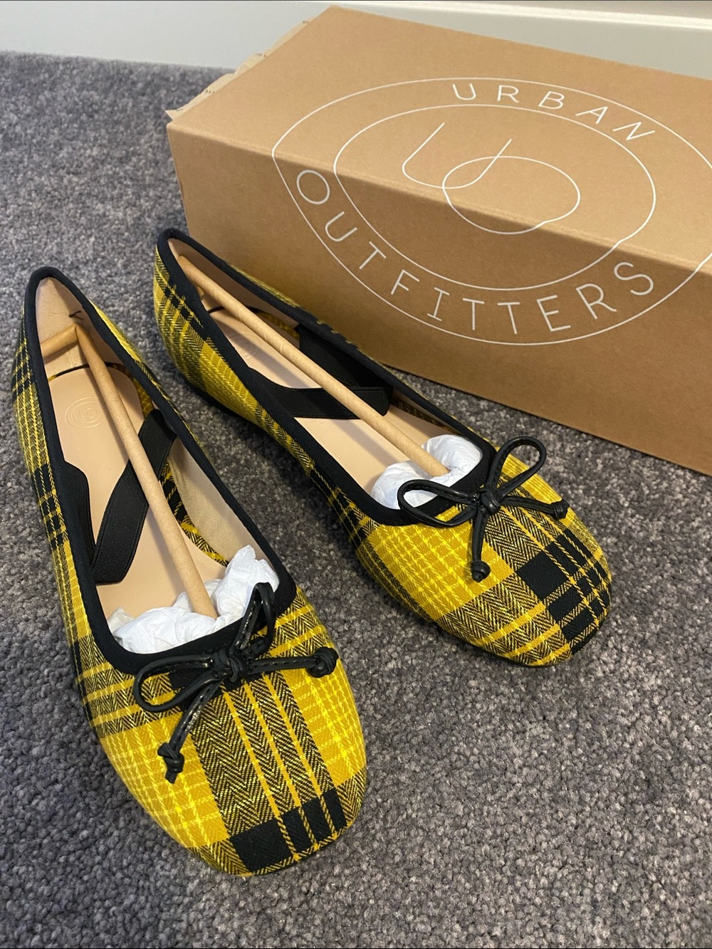 Urban Outfitters Yellow and Black Plaid Ballet Flats